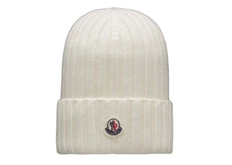 Moncler Ribbed Knit Beanie Wit