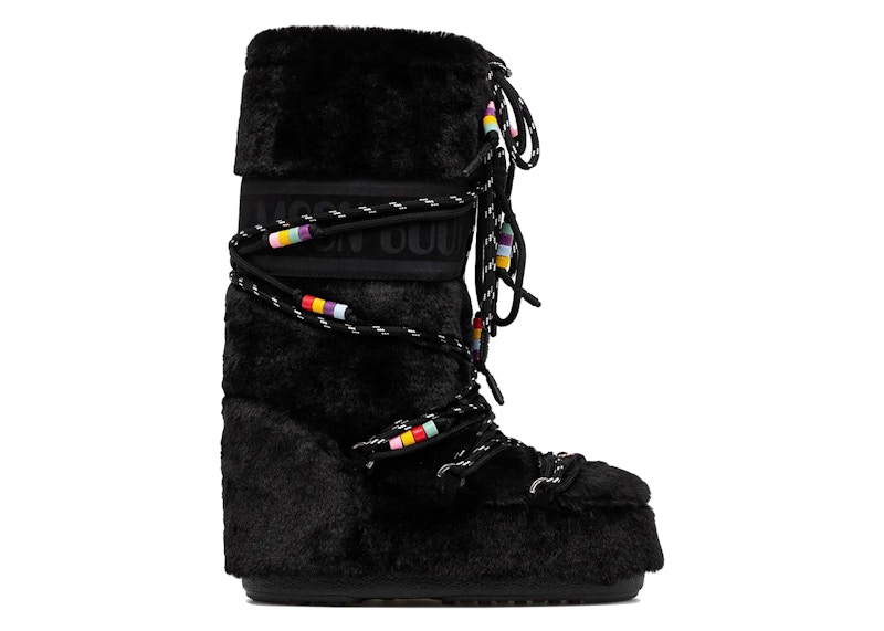 Moon Boot Icon Faux-Fur Boot Beads Zwart