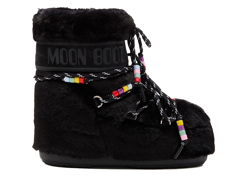 Moon Boot Icon Faux-Fur Low Boot Beads Zwart