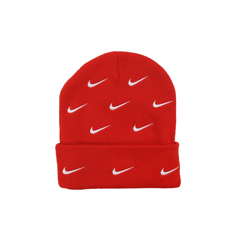 Nike All Over Swoosh Logo Cuffed Beanie Rood