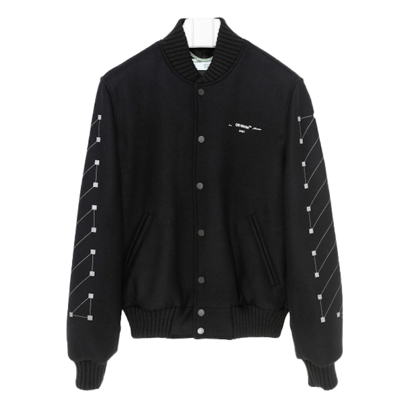 OFF- Embroidered Unfinished Arrows Varsity Jacket Zwart
