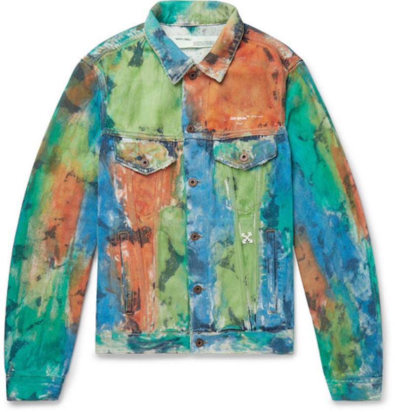 OFF- Painted Distressed Trucker Jacket Multicolor