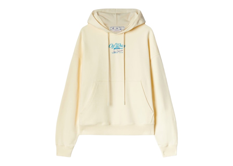 OFF- Script Logo Opp Over Skate Hoodie Ivory/Light Blauw