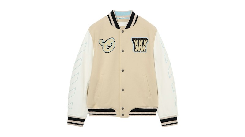 OFF- Star Logo Varsity Jacket Creme