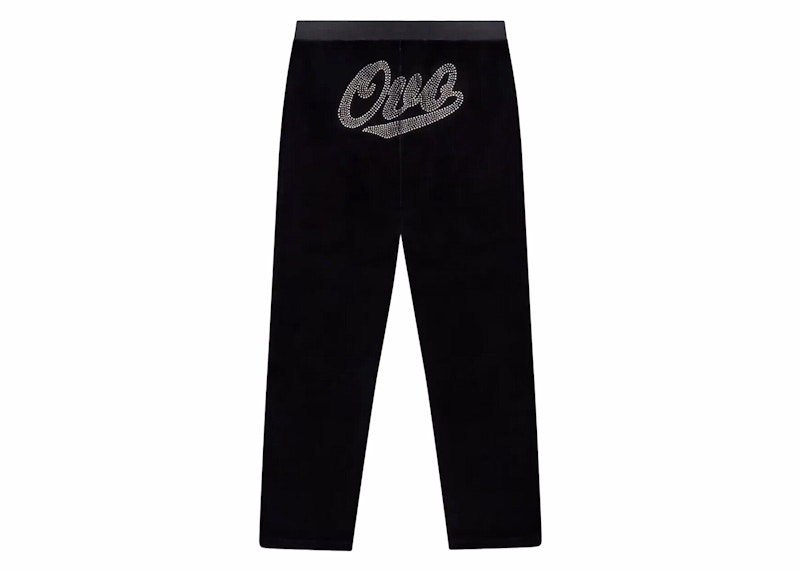 OVO Women’s Velour Crystal Owl Script Pants Zwart