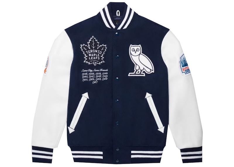 OVO x Roots x Toronto Maple Leafs Varsity Jacket Blauw