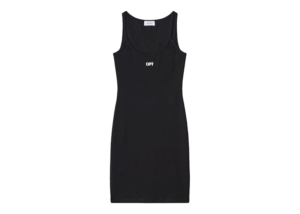 OFF- Logo-Embroidered Ribbed Minidress Zwart