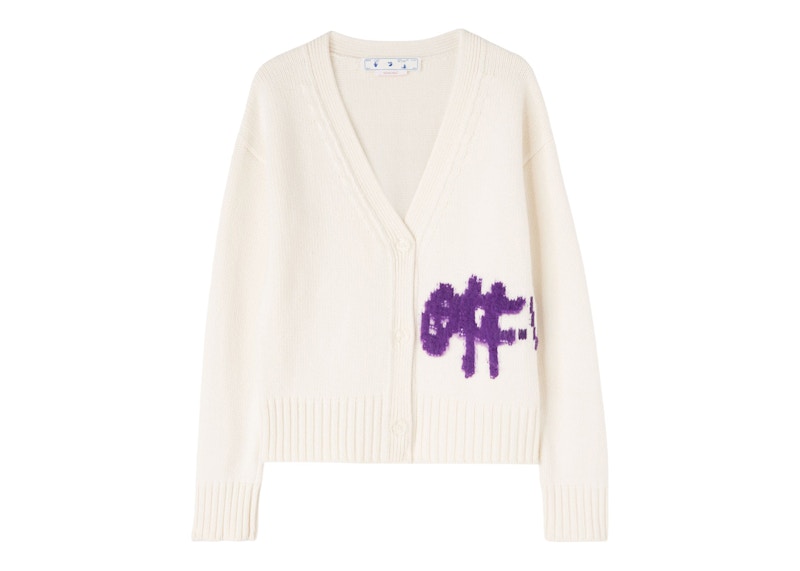 OFF- Logo Intarsia Cardigan Wit