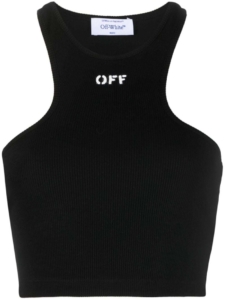 OFF- Logo-Print Ribbed-Knit Racerback Top Zwart