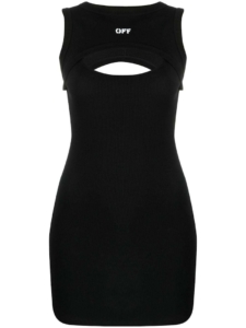 OFF- Off Stamp Ribbed Mini Dress Zwart