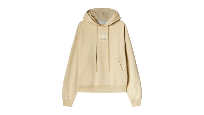 OFF- Script Logo Opposite Over Skate Fit Hoodie Beige