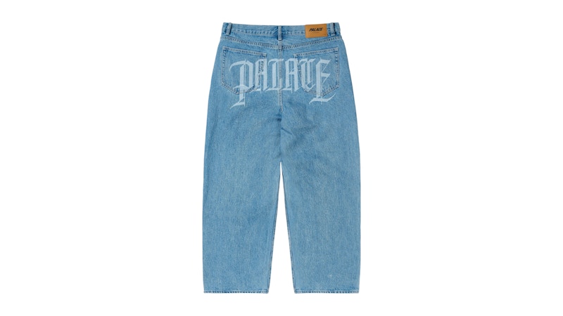 Palace P90 Baggy Script Jean Distressed Light Stone Wash