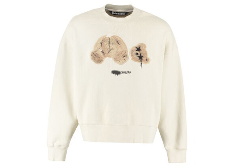 Palm Angels Bear Print Sprayed Logo Sweatshirt Beige