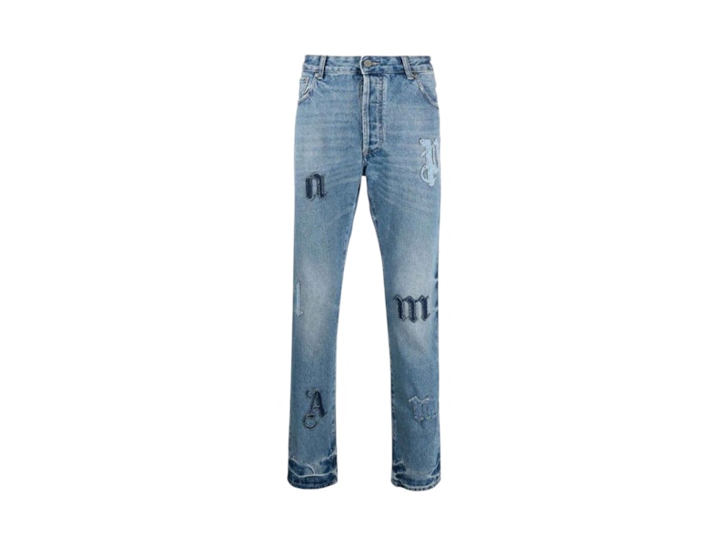 Palm Angels Logo-Patch Straight Leg Jeans Blauw