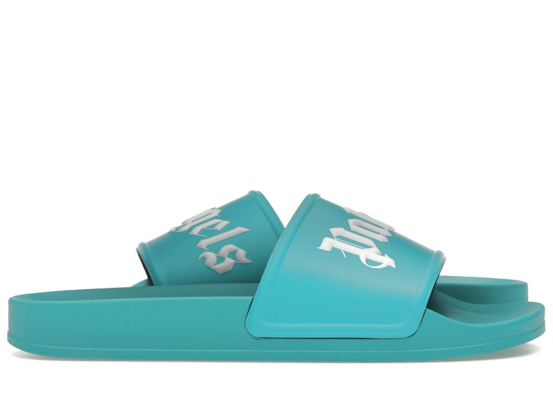 Palm Angels Logo Pool Slides Light Blauw