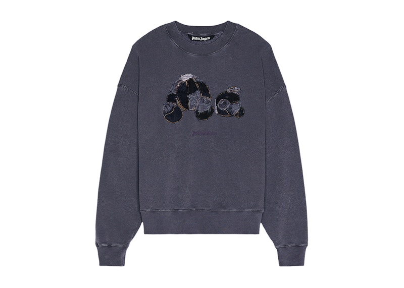 Palm Angels Patchwork Ripped Bear Crewneck Grijs