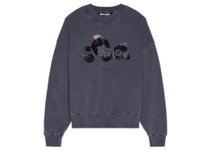 Palm Angels Patchwork Rippled Bear Crewneck Indigo Light