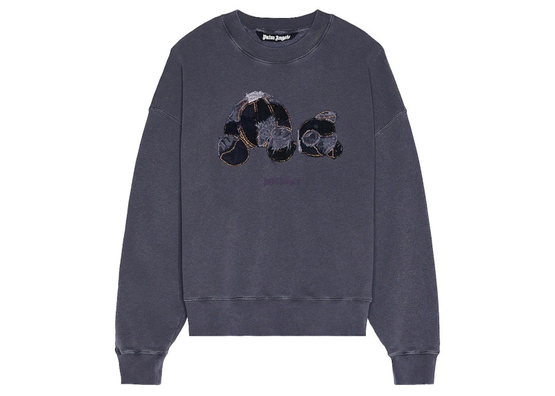 Palm Angels Patchwork Rippled Bear Crewneck Indigo Light
