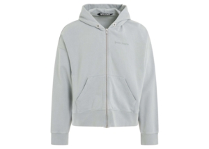 Palm Angels Reverse Logo Zipped Hooded Jacket Grijs