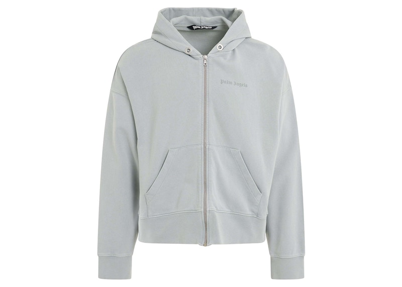 Palm Angels Reverse Logo Zipped Hooded Jacket Grijs