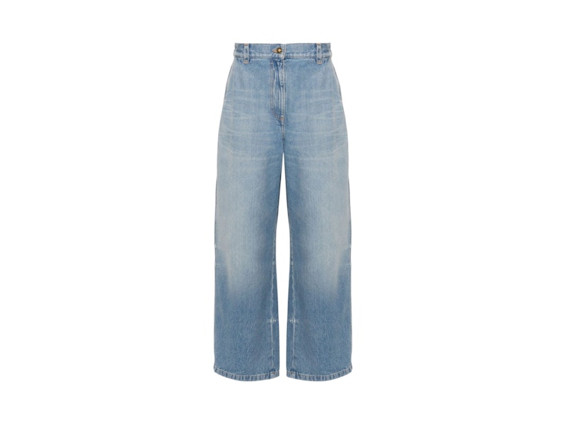 Palm Angels Washed Logo Wide Jeans Blauw