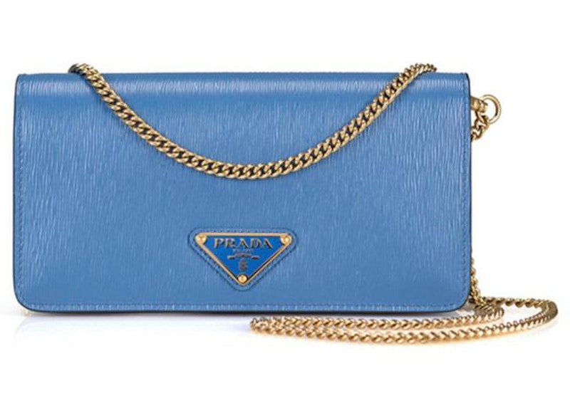 Prada Cowhide Chain Crossbody Bag Blauw