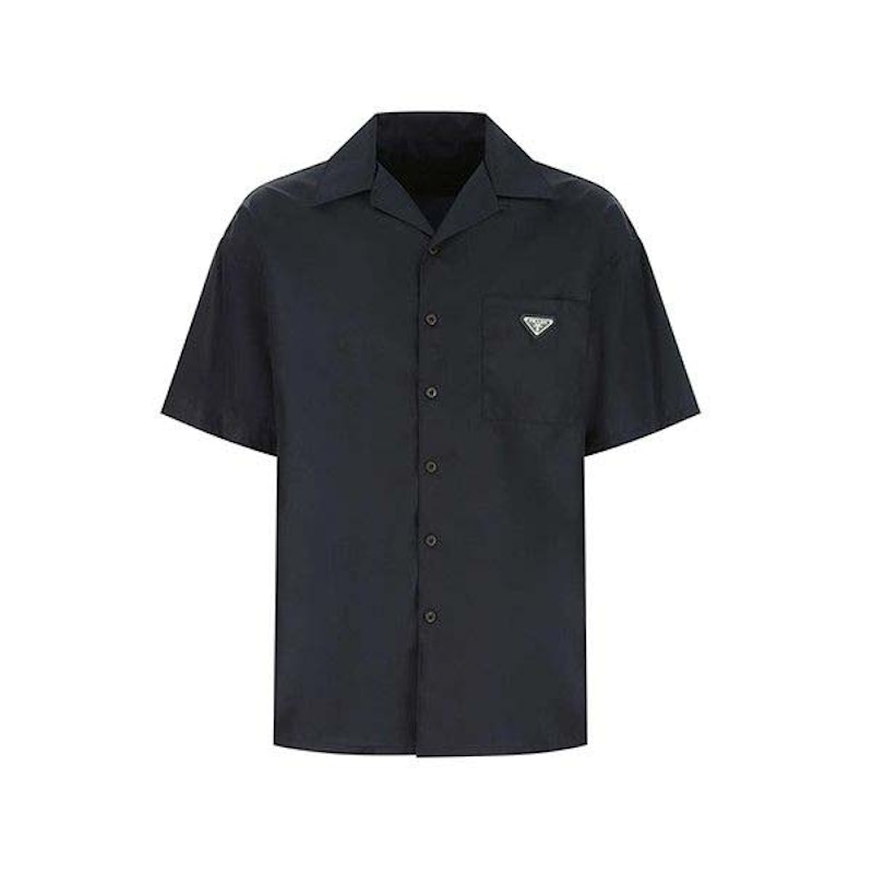 Prada Logo Plaque Buttoned-Up Shirt Blauw
