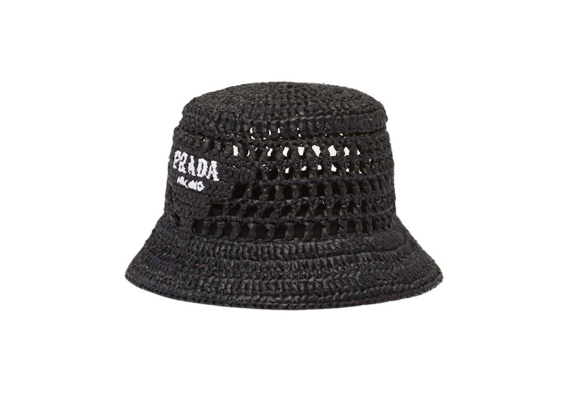 Prada Raffia Bucket Hat Zwart