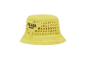 Prada Raffia Bucket Hat Citron Groen