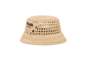 Prada Raffia Bucket Hat Natural