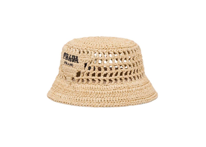 Prada Raffia Bucket Hat Natural