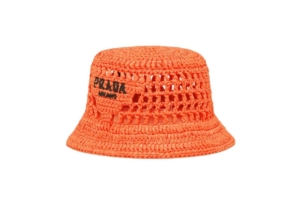 Prada Raffia Bucket Hat Oranje