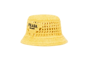 Prada Raffia Bucket Hat Geel