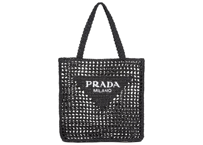 Prada Raffia Tote Bag Zwart
