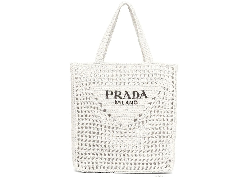 Prada Raffia Tote Bag Wit
