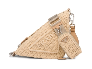Prada Raffia Triangle Bag Tan