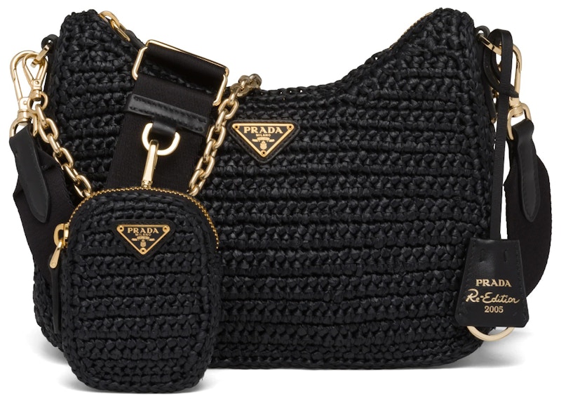 Prada Re-Edition 2005 Raffia Bag Zwart