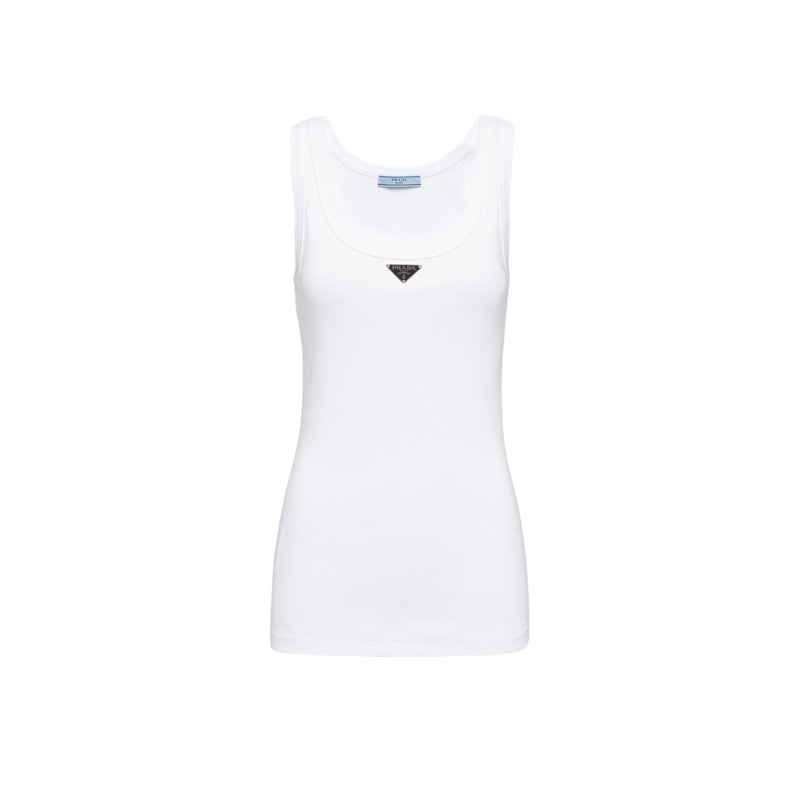 Prada Ribbed Knit Jersey Tank Wit