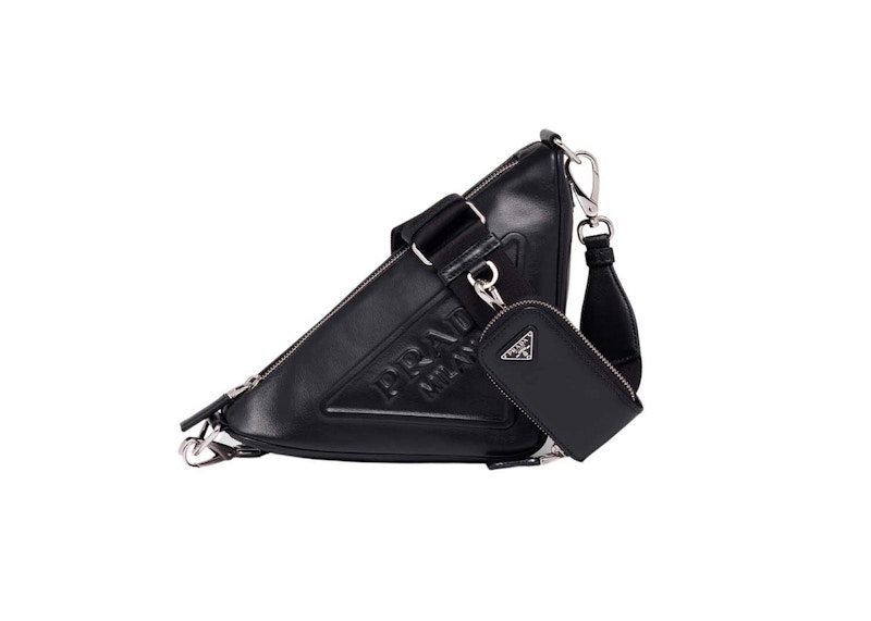 Prada Triangle Leather Shoulder Bag Zwart