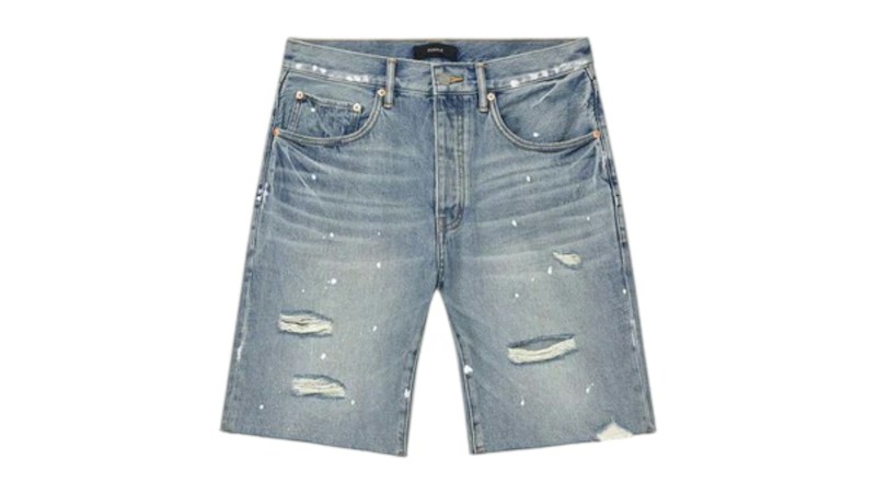 Brand P059 Painterly Rip Short Light Indigo