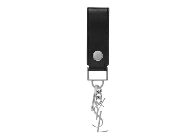 Saint Laurent Cassandre Key Ring In Smooth Leather Zwart