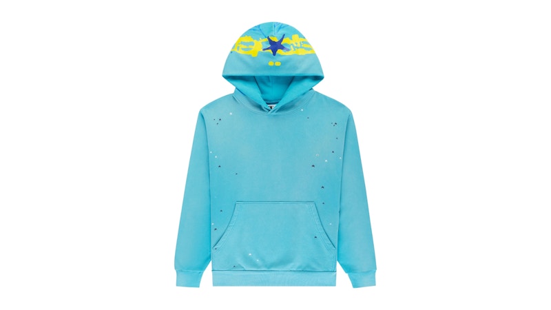 Sp5der Heavy Web Hoodie Cyan Turquoise
