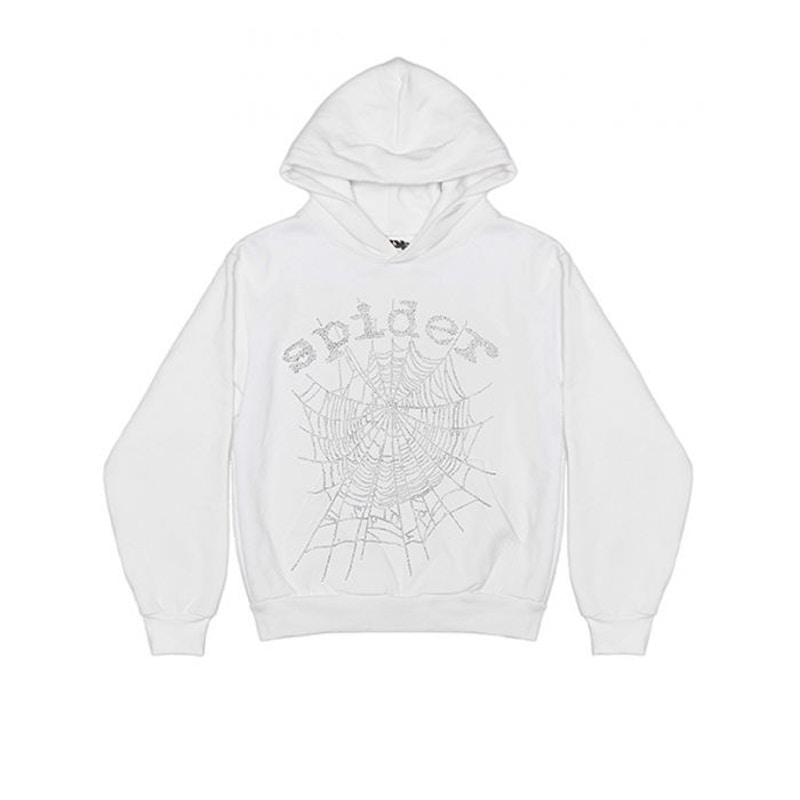 Sp5der OG Rhinestone Logo Hoodie Wit