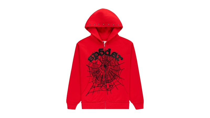 Sp5der OG Web Studded Zip Hoodie Rood