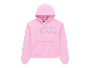 Sp5der Rhinestone Script Zip Hoodie Light Roze