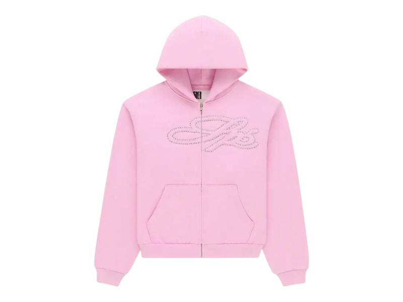 Sp5der Rhinestone Script Zip Hoodie Light Roze