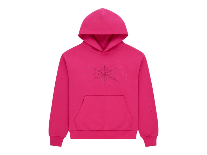 Sp5der Rhinestone Silk Hoodie Roze