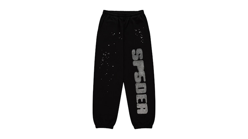 Sp5der Rhinestone Silk Sweatpant Zwart