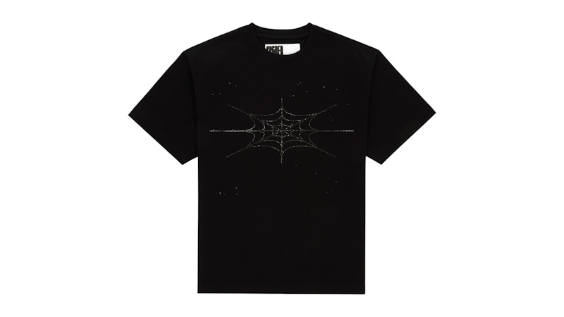 Sp5der Rhinestone Silk Tee Zwart