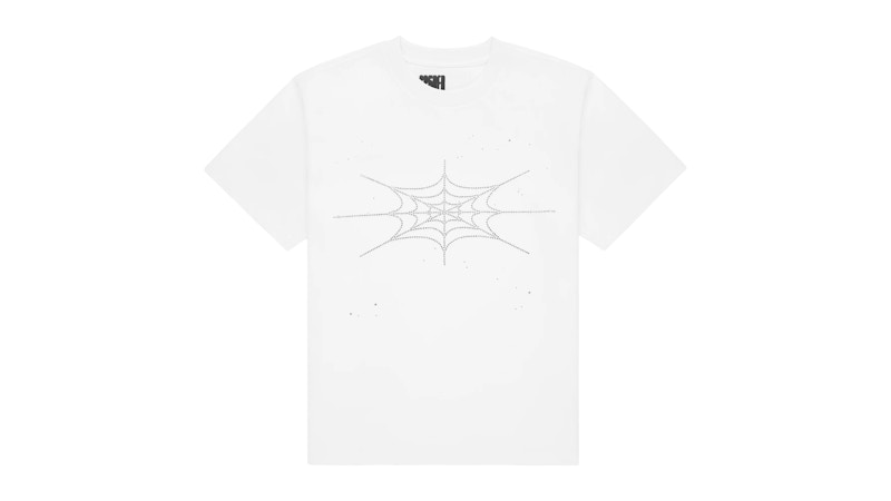 Sp5der Rhinestone Silk Tee Wit